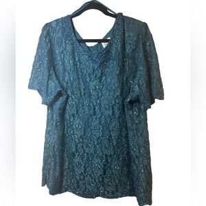 CANDLELIGHT & CHAMPAIGN Size 28W Vintage Beaded Teal Top